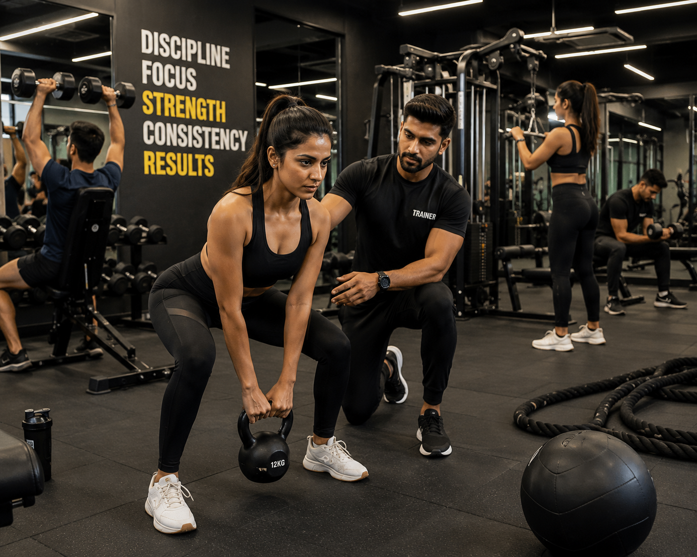 A member performing a barbell deadlift on the CrossFit-style gym floor.